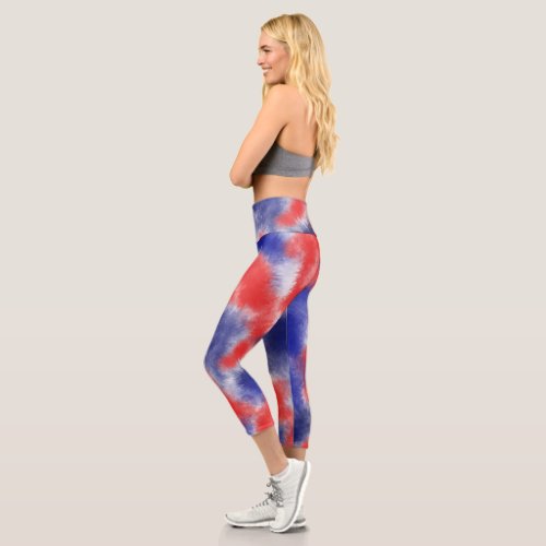 Watercolor Abstract Red White and Blue Capri Leggings
