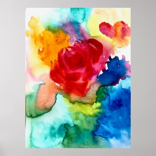 Watercolor abstract rose colorful poster