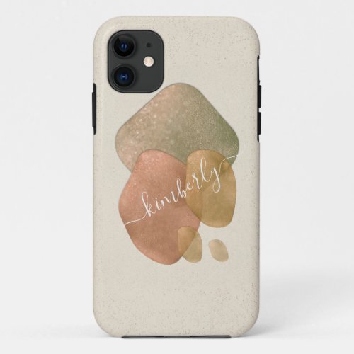 Watercolor Abstract Rose Gold Glitter Shapes Name iPhone 11 Case