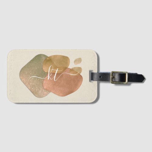 Watercolor Abstract Rose Gold Glitter Shapes Name Luggage Tag