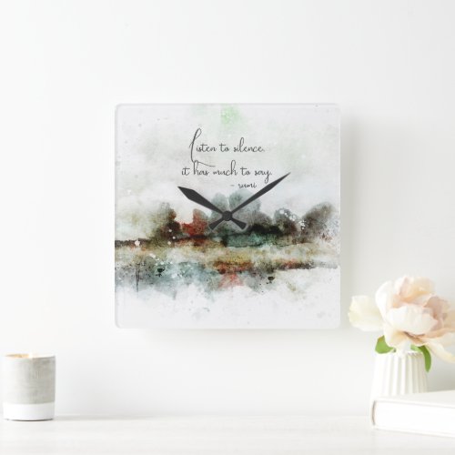 Watercolor Abstract Rumi Quote Gift  Square Wall Clock