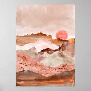 Watercolor abstract sands desert landscape Modern Poster