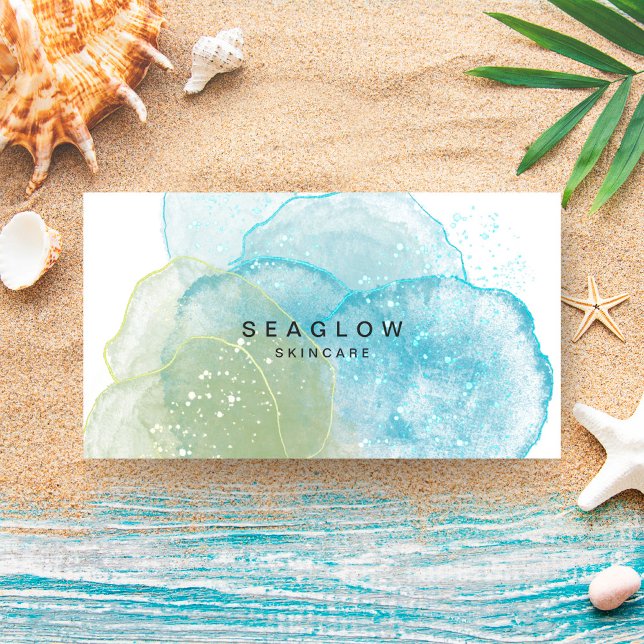 Watercolor Abstract Sea Blue Green Coastal Business Card (Creator Uploaded)