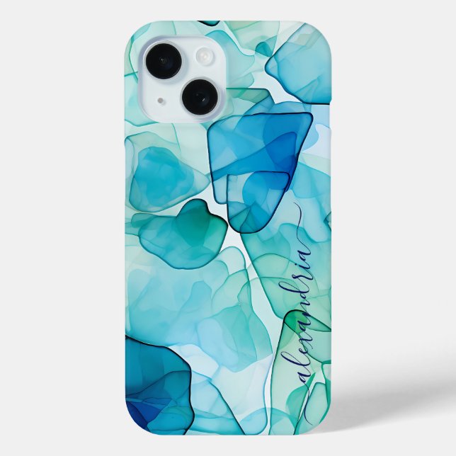 Watercolor Abstract Sea Glass With Name Case-Mate iPhone Case (Back)