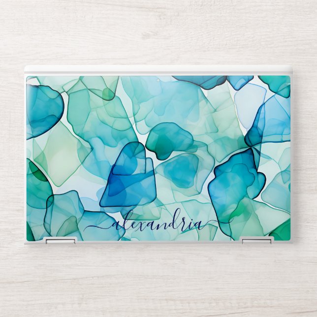 Watercolor Abstract Sea Glass With Name HP Laptop Skin (Front)