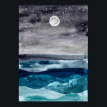 Watercolor abstract sea landscape Modern art ocean Poster<br><div class="desc">Watercolor abstract night sea landscape. Ocean painting illustrations. Nature minimalist poster for interior wall art designs. Moon marine background.</div>