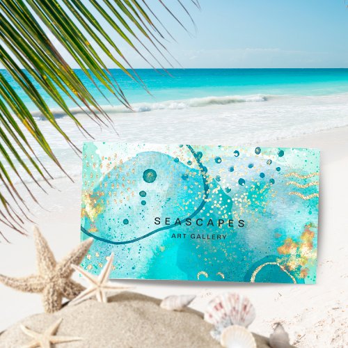 Watercolor Abstract Sea Tropical Turquoise Business Card