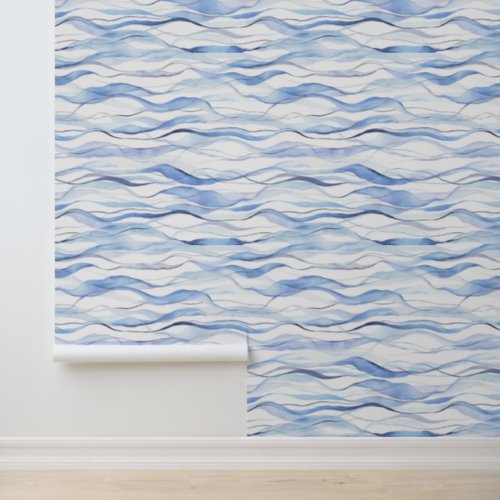 Watercolor Abstract Shades of Blue Sea Waves Wallpaper