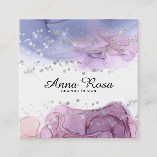  Watercolor Abstract Silver Glitter Modern Art Square Business Card