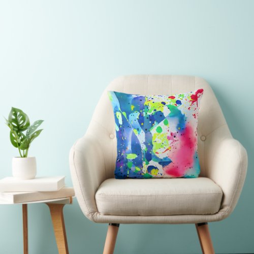 Watercolor Abstract Splashes _ Multi_color Throw Pillow