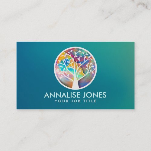 Watercolor Abstract Tree _ Female Profile Shape Business Card