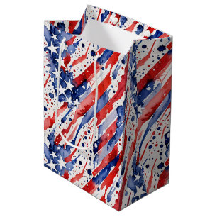 Watercolor Abstract USA American Flag Splatter Medium Gift Bag