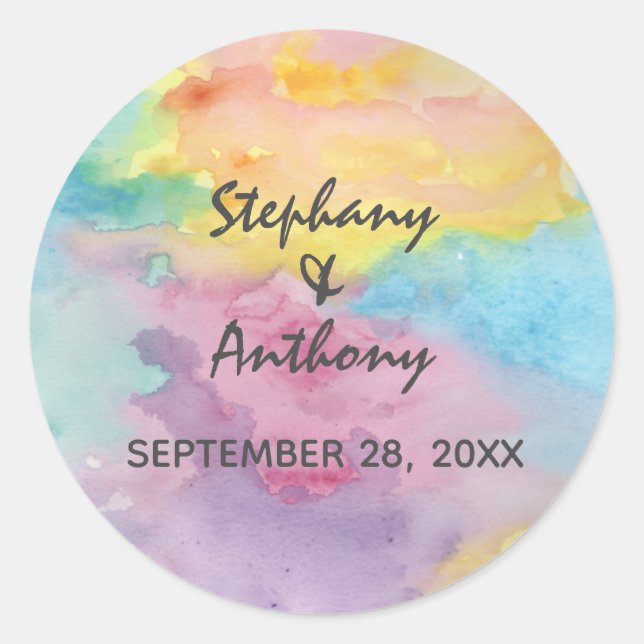 Watercolor Abstract Whimsical Colorful Fun Classic Round Sticker (Front)