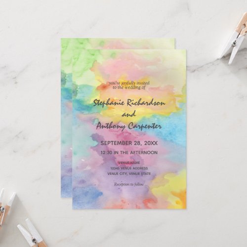 Watercolor Abstract Whimsical Colorful Fun Wedding Invitation