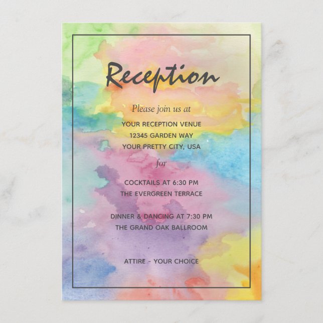 Watercolor Abstract Whimsical Colorful Reception Enclosure Card (Front)