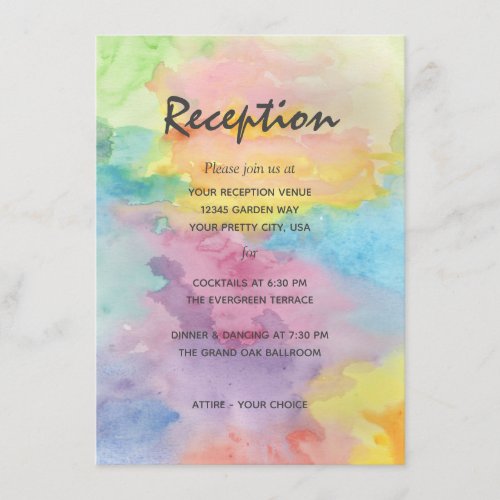Watercolor Abstract Whimsical Colorful Reception Enclosure Card
