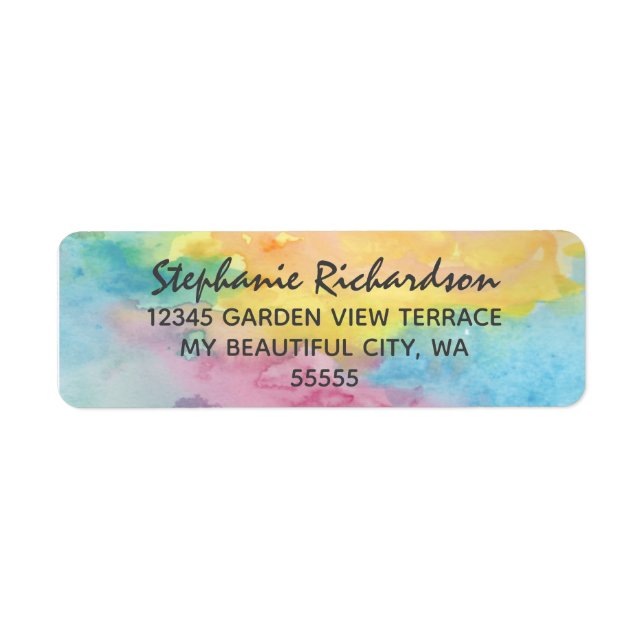 Watercolor Abstract Whimsical Colorful Wedding Label (Front)