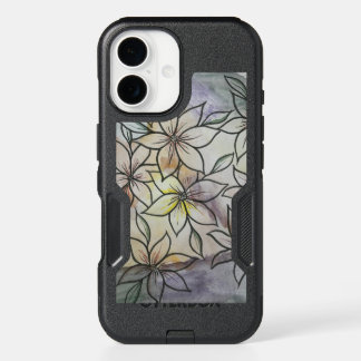 Watercolor abstract with black lined floral design iPhone 16 case