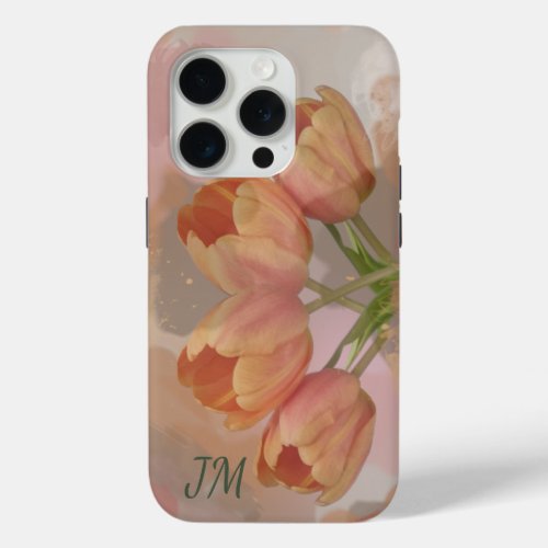 Watercolor abstract with tulips  custom initials iPhone 15 pro case