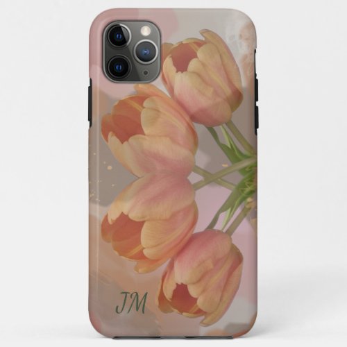 Watercolor abstract with tulips  custom initials iPhone 11 pro max case