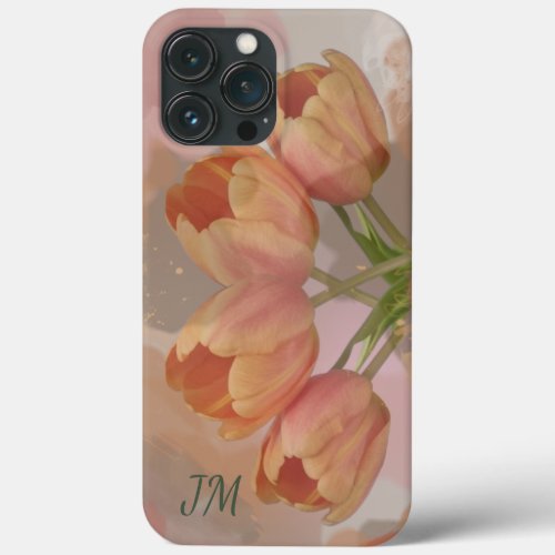 Watercolor abstract with tulips  custom initials iPhone 13 pro max case