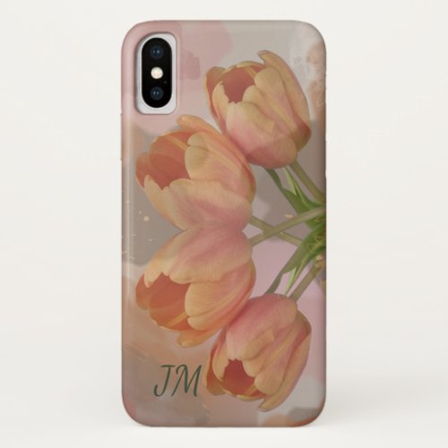 Watercolor abstract with tulips  custom initials iPhone x case