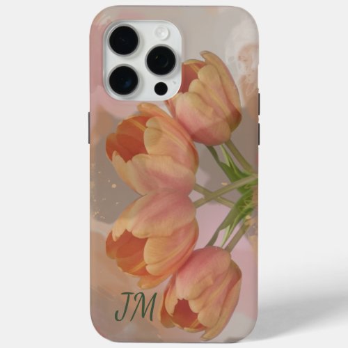 Watercolor abstract with tulips  custom initials iPhone 15 pro max case