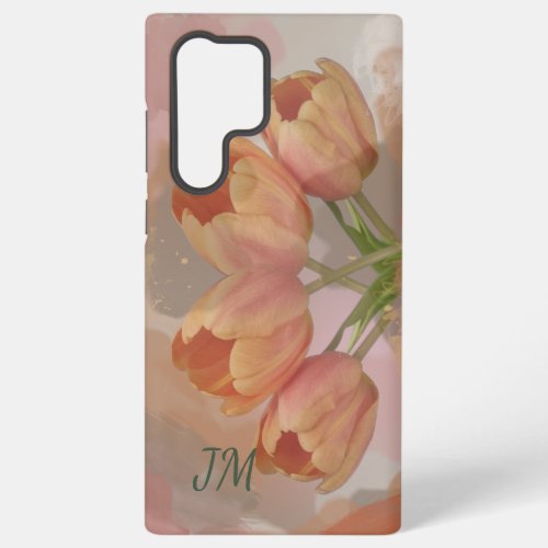 Watercolor abstract with tulips  custom initials samsung galaxy s22 ultra case