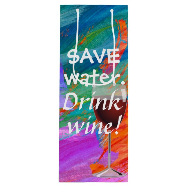 Watercolor abstract with wine glass wine gift bag (Front)