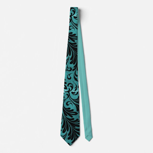 Watercolor Acanthus Leaves Aqua Turquoise Black Neck Tie (Front)