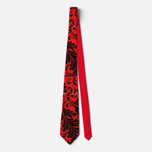 Watercolor Acanthus Leaves Black Red Scarlet Neck Tie