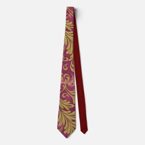 Watercolor Acanthus Leaves Purple Magenta Gold Neck Tie