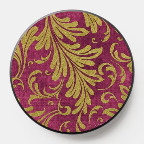 Watercolor Acanthus Leaves Purple Magenta Gold PopSocket