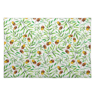 Watercolor Acorns and Leaves Nature Pattern Cloth Placemat