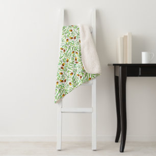 Watercolor Acorns and Leaves Nature Pattern Sherpa Blanket