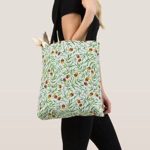 Watercolor Acorns and Leaves Nature Pattern Tote Bag