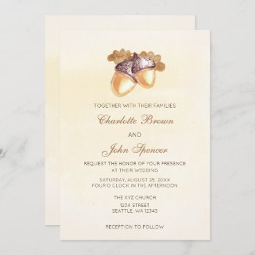 watercolor acorns oak leaves fall wedding invitation