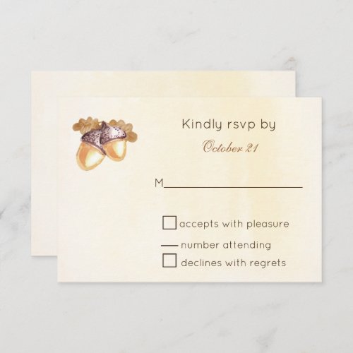 watercolor acorns oak leaves wedding RSVP card