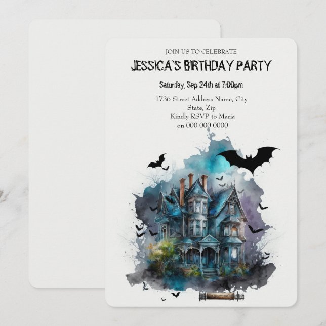 Watercolor adams family house Birthday Invitation (Front/Back)