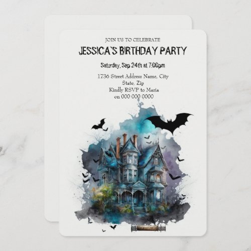Watercolor adams family house Birthday Invitation