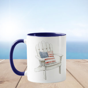 Watercolor Adirondack Chair American Flag Pillow Mug