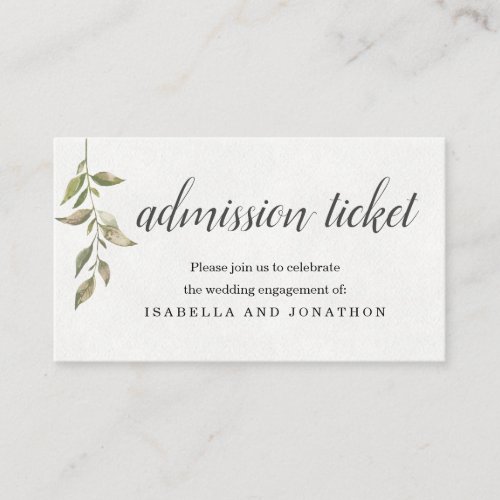 Watercolor Admission Ticket Enclosure Card - Watercolor Admission Ticket Enclosure Card - A wonderfully elegant layout for your admission ticket.  Delicate greenery on a solid white background contrast nicely with the green watercolors on the reverse side.