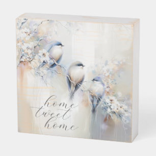 Watercolor Adorable Bluebirds Home Tweet Home Wooden Box Sign
