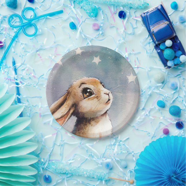 Watercolor adorable bunny rabbit paper plates (Party)