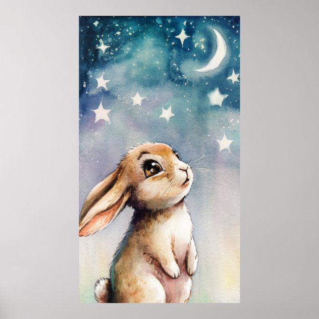 Watercolor adorable bunny rabbit poster (Front)