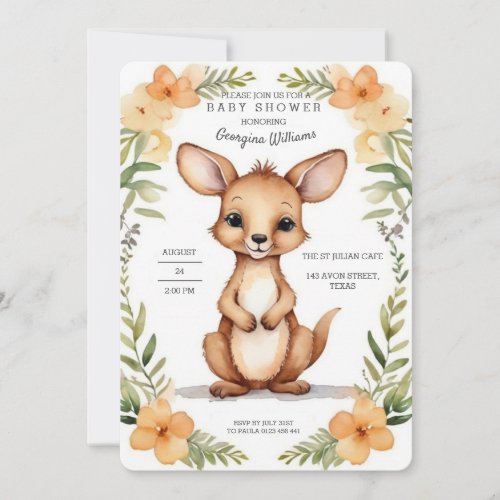 Watercolor Adorable Kangaroo Baby Shower Invitation