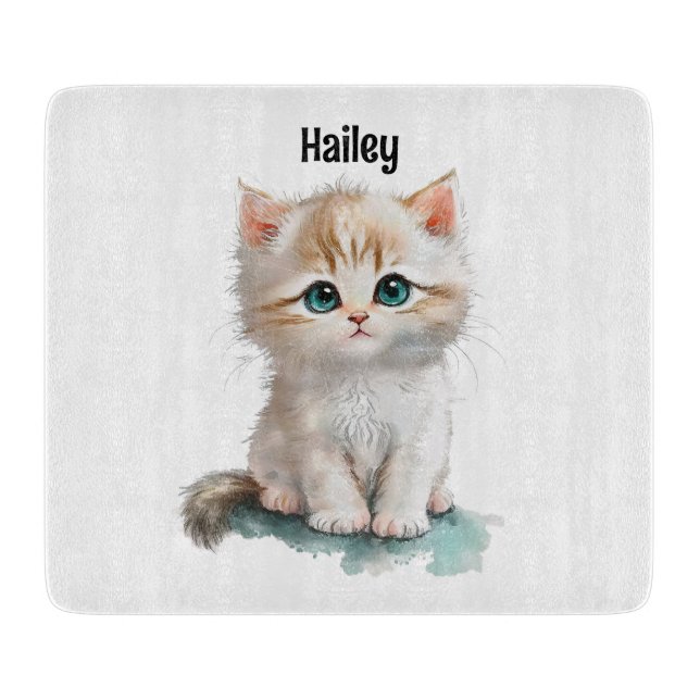 Watercolor Adorable Kitten with Blue Eyes  Cutting Board (Front)