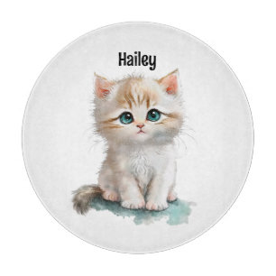 Watercolor Adorable Kitten with Blue Eyes Cutting Board