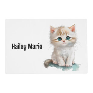 Watercolor Adorable Kitten with Blue Eyes Placemat
