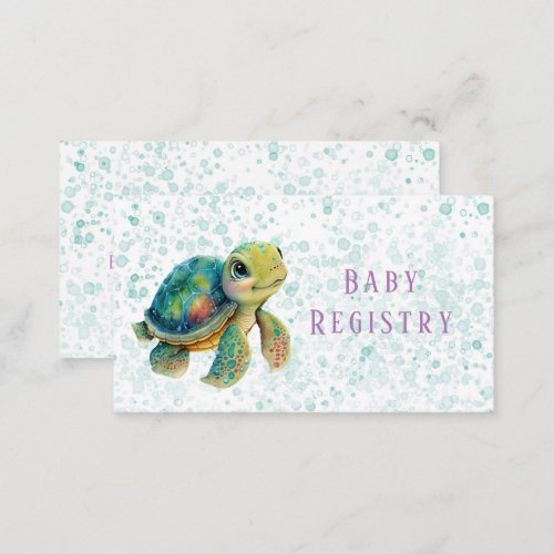 Watercolor Adorable Turtle Bubbles Baby Registry Enclosure Card